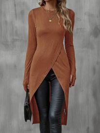 Sophisticated Vintage Split Hem Bodycon T-shirt