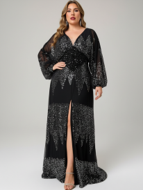 Plus Size Graphic Sequin A-line Prom Dress PRM21107