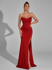 Strapless Ruched Corset Split Prom Dress XF05715