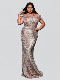 Plus Off Shoulder Mermaid Sequin Dress PRX70057