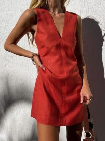 Women's Cotton Linen Slim Vest Dress