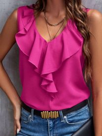 Chic Ruffled Collar V-neck Top