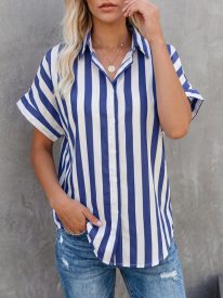 Timeless Fashion Short Sleeve Wide Striped Shirt