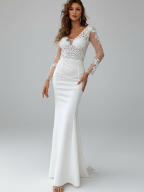 Long Sleeve Lace Elegant Bridal Dress M01592