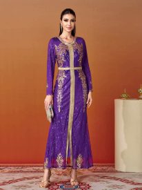 Long Sleeve Purple Sequin Dress ME00326