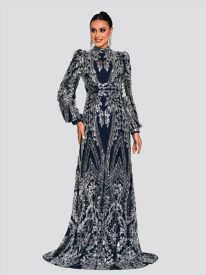 Long Sleeve Sequin Traditional Dress RJ0068