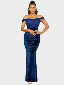 Off Shoulder Velvet Mermaid Cocktail Dress XJ1625