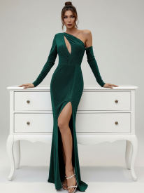 Elegant Bust Cut Out Split Sequin Prom Maxi Dress M0543