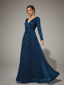 Long Sleeve Wrap A-line Prom Dress MCW1154
