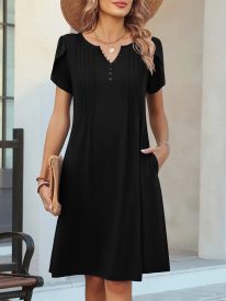Women's Casual A-Line Short Sleeve Mini Dress with Pockets (US Only)