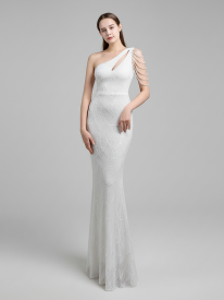 One Shoulder Cutout Sequin Chain Bridal Dress M01960