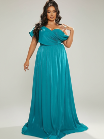 Plus Size One Shoulder A-Line Emerald Blue Bridesmaid Dress PXL079