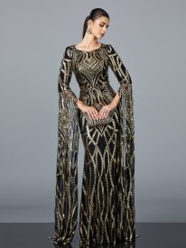 Luxury Geometric Sequin Long Sleeve Formal Dress DH80402