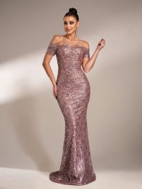 Ruffle Neck Black Sequin Evening Dress JMH3139