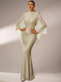 Glitter Bell Sleeve Mermaid Dress XJ1263