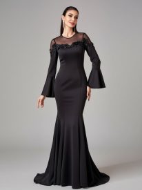 Primrose Bell Sleeve Mesh Embellished Formal Dress