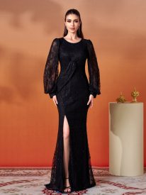 Black Lace Split Elegant Prom Dress GM00704