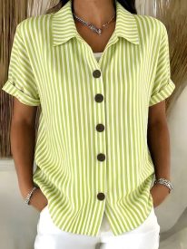 Casual Button Stripe Short Sleeve Shirt