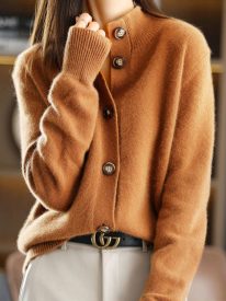 Retro Stand Collar Knitted Cardigan
