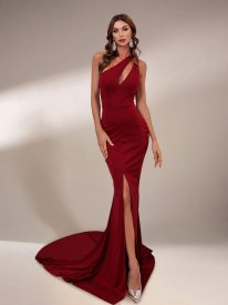 One Shoulder Cutout Wedding Guest Dress MS011
