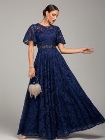 Portia Blue Floral Lace Embroidered Prom Dress