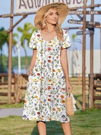 Summer Casual Pleated Midi Sundress With Pockets (US Only)