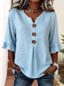 Vintage Casual Ruffled Half Sleeve Blouse