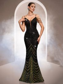 Luxury Striped Sequin Beaded Prom Dress GM0107