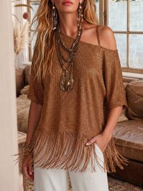 Off The Shoulder Fringe Hem Cover Up Top