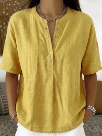 Women's Henley Collar Blouse Short Sleeve Casual Summer Shirt Work Business Casual Peter Pan Collar Top