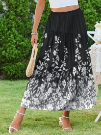 Maxi Skirts Boho Pleated A-Line Flowy Swing Skirt