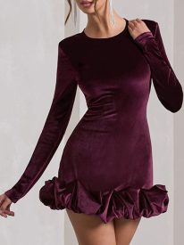Velvet Ruffled Hem Bodycon Mini Dress