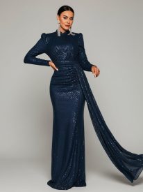Full Cover Draped Sequin Dress RJ11834