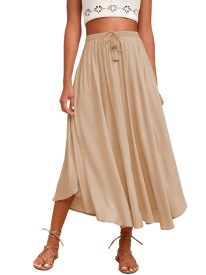 High Waisted Flowy Elastic Skirts , Lightweight Long Skirts - (Us Only)