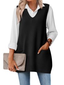 Stylish V-neck Sweater Knit Vest with Pocket (US Only)