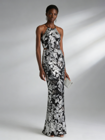 Floral Sequin Halter Cutout Evening Dress XF251316