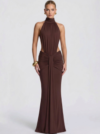 Halter Backless Cutout Ruched Mermaid Evening Dress XF251340
