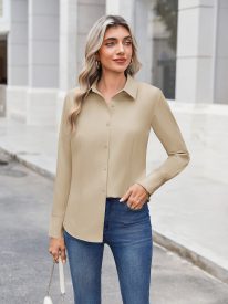 Wrinkle Free Long Sleeve Collared Dress Blouses (US Only)