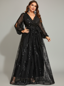 Plus Cutout Sequin A-line Prom Dress MYC2042