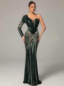 Green One Shoulder Sequin Mermaid Prom Dress MYC1042