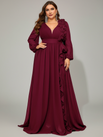 Halina Plus Burgundy A-line Formal Dress