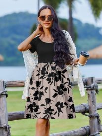Casual Dress Floral Patchwork Dress with Pockets