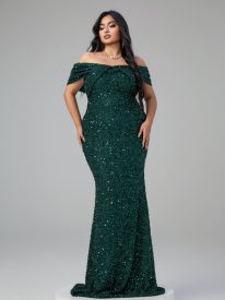 Plus Size Off Shoulder Sequin Mermaid Dress PWY108