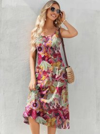 Floral Beach Sundress Casual A-Line Midi Tank Dresses