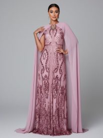 Metallic Embellished Collar Cape Sleeve Dress MES72011