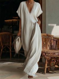 Women's 2026 Summer Deep V Neck Maxi Dress Loose Casual Flowy Long Sundress Vacation Beach Resort