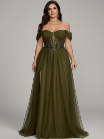 Gloriana Plus Olive Embroidered Formal Dress