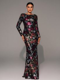 Crew Neck Floral Sequin Dress RJ10987