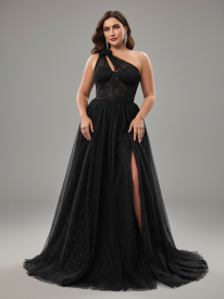 Cecilia Plus Starry One-Shoulder Formal Dress