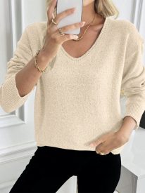 Casual Drop Shoulder V-neck Sweater